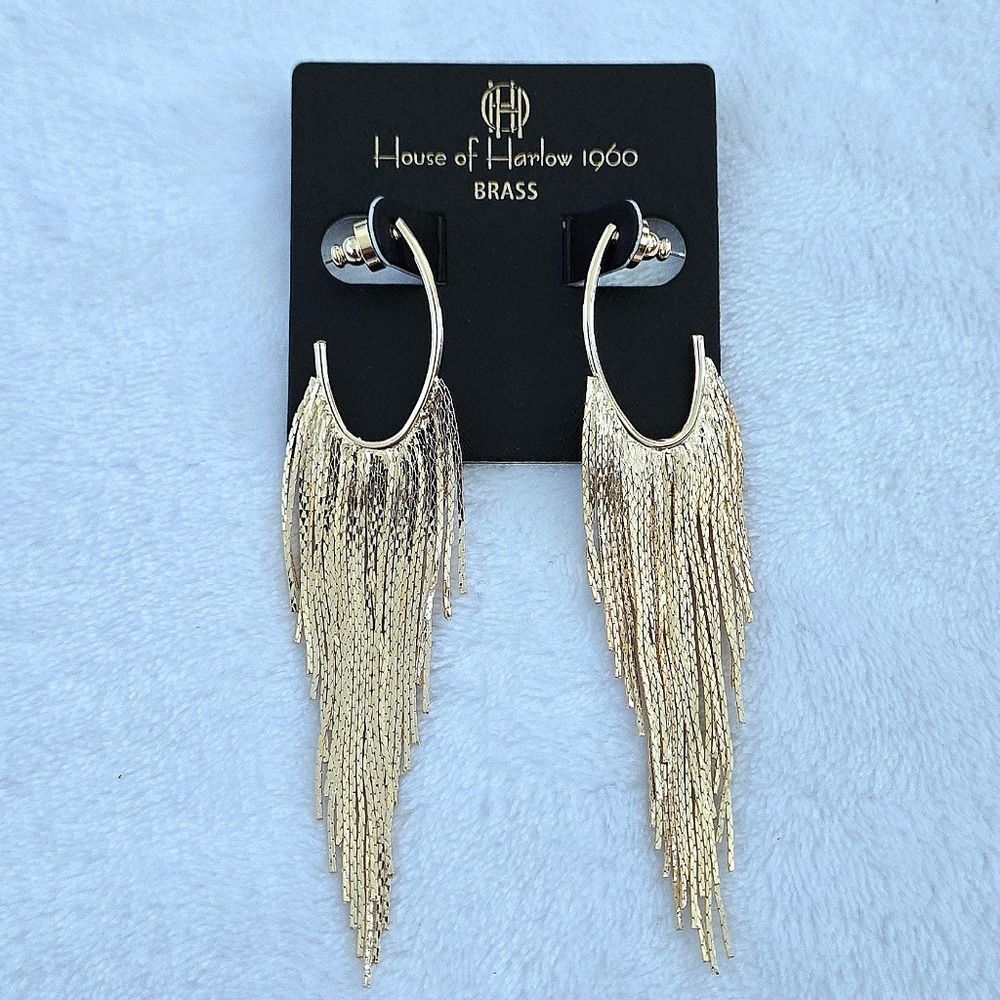 House🏠 of Harlow 1960 Dangling Gold💛 Cobra🐍 Chain⛓ Tassels Earrings - Picture 14 of 15